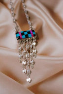 Neon Pink & Turquoise Checkered Necklace-Chain Necklaces-Rae Collective, Women's Online Fashion Boutique Located in Phoenix, Arizona (Scottsdale Area)