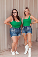 Risen Denim & Diamonds High Rise Rhinestone Shorts-Shorts-Krush Kandy, Women's Online Fashion Boutique Located in Phoenix, Arizona (Scottsdale Area)