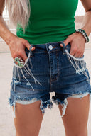 Risen Denim & Diamonds High Rise Rhinestone Shorts-Shorts-Rae Collective, Women's Online Fashion Boutique Located in Phoenix, Arizona (Scottsdale Area)