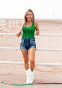 Risen Denim & Diamonds High Rise Rhinestone Shorts-Shorts-Rae Collective, Women's Online Fashion Boutique Located in Phoenix, Arizona (Scottsdale Area)