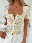 Blossom Charm Ruched Button Detail Top