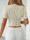 Blossom Charm Ruched Button Detail Top
