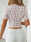Blossom Charm Ruched Button Detail Top