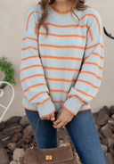 Coastal Rhythm Contrast Stripe Knit Sweater