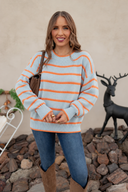 Coastal Rhythm Contrast Stripe Knit Sweater