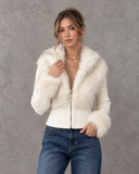 Valencia Luxe Faux Fur Collar Ribbed Zip-Up Jacket