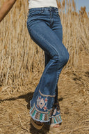 Peace Love and Embroidered Flared Denim Jeans-Jeans-Rae Collective, Women's Online Fashion Boutique Located in Phoenix, Arizona (Scottsdale Area)