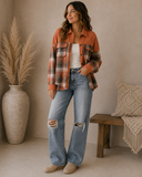 Khaki Color Block Plaid Buttoned Shacket