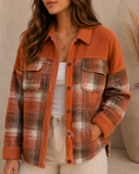Khaki Color Block Plaid Buttoned Shacket
