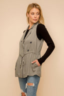 Excursion Cinched Waist Twill Vest-Vests-Rae Collective, Women's Online Fashion Boutique Located in Phoenix, Arizona (Scottsdale Area)
