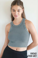 NIKIBIKI Vintage Ribbed High Neck Crop Top-Tanks-Krush Kandy, Women's Online Fashion Boutique Located in Phoenix, Arizona (Scottsdale Area)