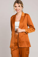Satin Ruched Cuff Blazer Jacket-Blazers-Rae Collective, Women's Online Fashion Boutique Located in Phoenix, Arizona (Scottsdale Area)