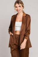 Satin Ruched Cuff Blazer Jacket-Blazers-Rae Collective, Women's Online Fashion Boutique Located in Phoenix, Arizona (Scottsdale Area)
