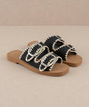 Francess Black Slide | Fun Double Buckle Sandal-Sandals-Rae Collective, Women's Online Fashion Boutique Located in Phoenix, Arizona (Scottsdale Area)