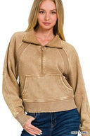 Acid Wash Half Zip Pullover-Sweatshirts-Rae Collective, Women's Online Fashion Boutique Located in Phoenix, Arizona (Scottsdale Area)