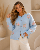 LE LIS Long Sleeve Crew Neck Rose Graphic Sweater Cardigan