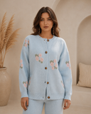 LE LIS Long Sleeve Crew Neck Rose Graphic Sweater Cardigan