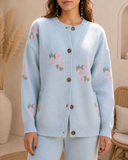 LE LIS Long Sleeve Crew Neck Rose Graphic Sweater Cardigan