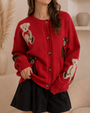 LE LIS Teddy Time Red Knit Cardigan