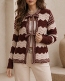 LISTICLE Wavy Stripe Pointelle Knit Tie Front Cardigan