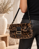 Leopard Faux-Fur Flap Crossbody Bag