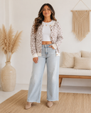 Leopard Drop Shoulder Chunky Knitted Cardigan Sweater