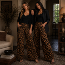 Leopard Print Waist Tie Pull On Pants