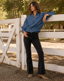 Lightweight Denim Zip-Up Jacket with Ruched Detail
