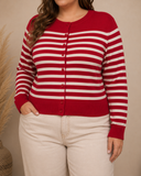 Long Sleeve Crew Neck Stripe Sweater Cardigan