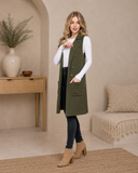 Long Sleeveless Notched Collar Sweater Vest