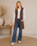 Long Sleeveless Notched Collar Sweater Vest