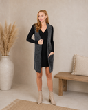 Long Sleeveless Notched Collar Sweater Vest