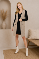 Long Sleeveless Notched Collar Sweater Vest