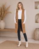 Long Sleeveless Notched Collar Sweater Vest