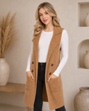 Long Sleeveless Notched Collar Sweater Vest