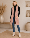Long Sleeveless Notched Collar Sweater Vest