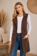 Long Sleeveless Notched Collar Sweater Vest