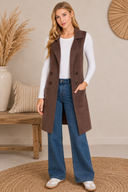 Long Sleeveless Notched Collar Sweater Vest