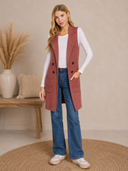 Long Sleeveless Notched Collar Sweater Vest