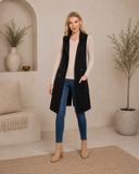 Long Sleeveless Notched Collar Sweater Vest
