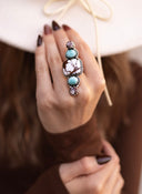 Elite Baddie Wildhorse & Kingman Canyon Mosaic Adjustable Sterling Silver Gemstone Ring