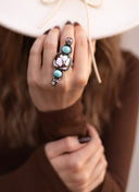 Elite Baddie Wildhorse & Kingman Canyon Mosaic Adjustable Sterling Silver Gemstone Ring