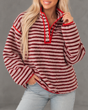 Marlowe Fuzzy Striped Button Pullover