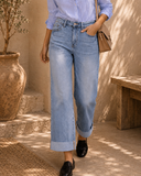 Mid Rise Crop Wide Leg Jeans