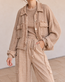 Mineral Wash Button Cropped Shacket