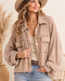 Mineral Wash Button Cropped Shacket