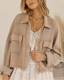 Mineral Wash Button Cropped Shacket