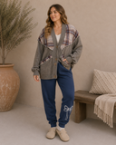 Mineral Wash Cardigan with Plaids
