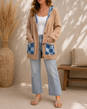 Mineral Wash Checkerboard Hoodie Sweater Cardigan