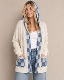 Mineral Wash Checkerboard Hoodie Sweater Cardigan